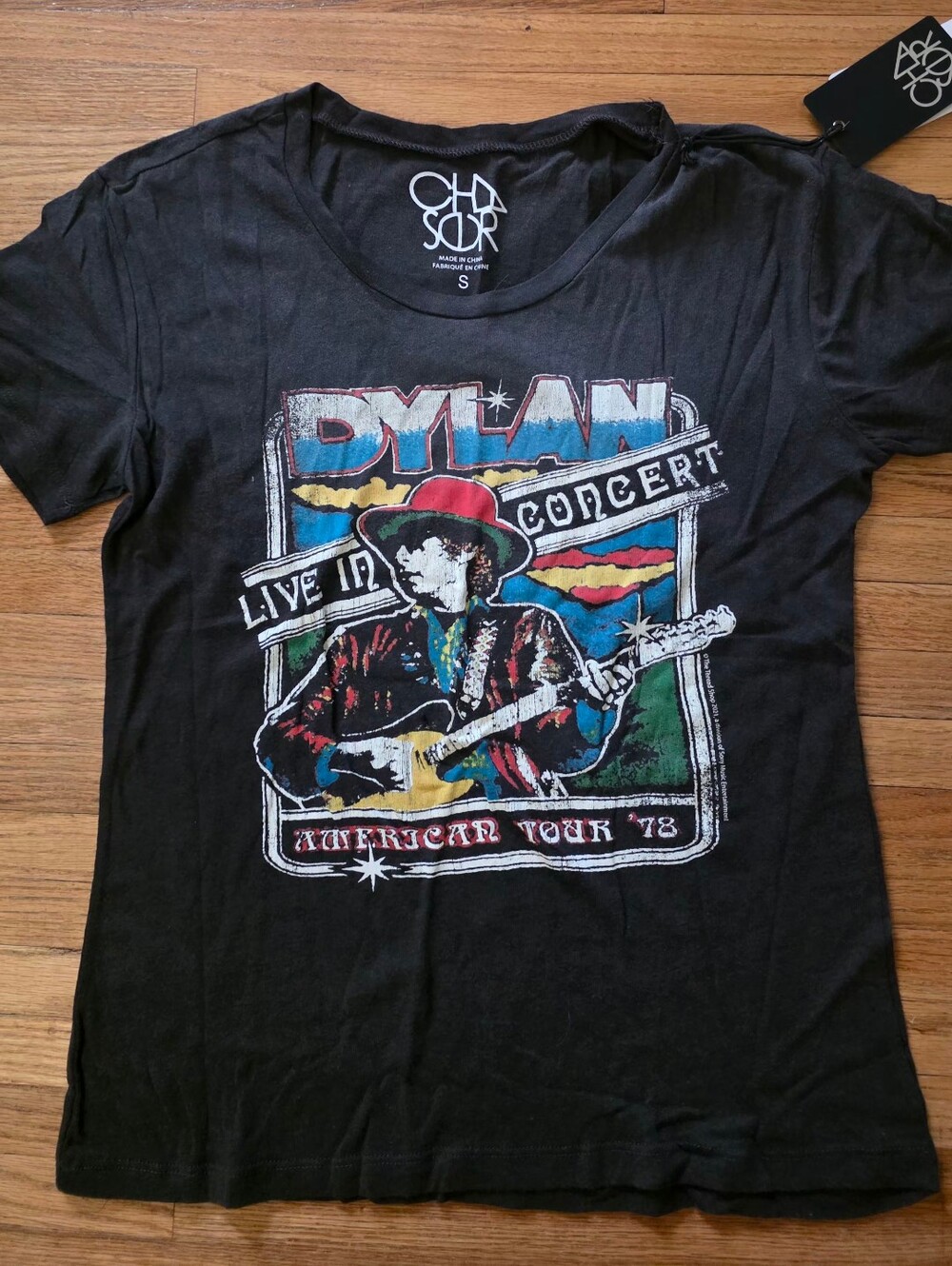 Chaser - Women's Size S "Bob Dylan Live In Concert" Faded Black Tshirt